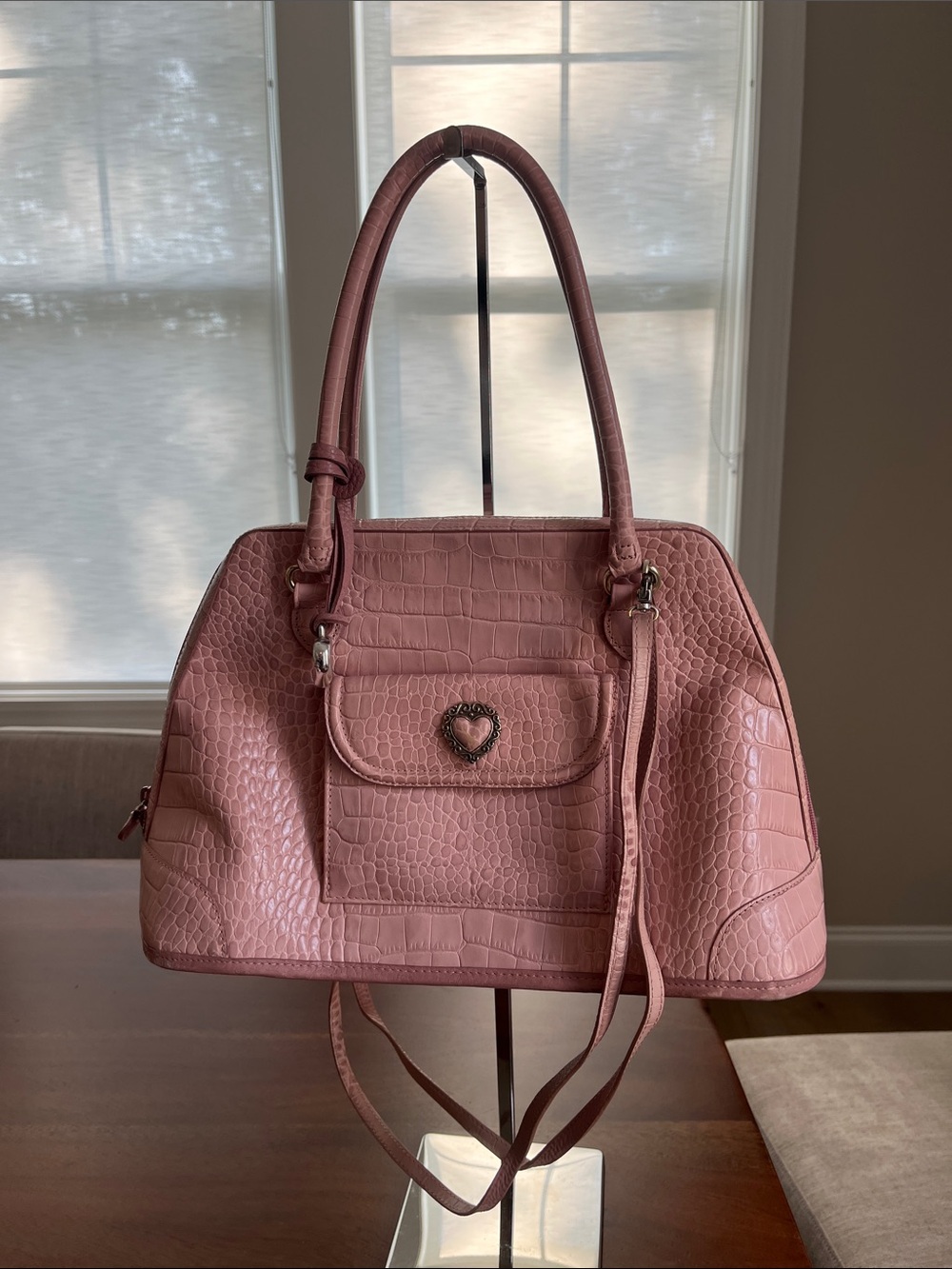 Vintage Brighton Pink Croc-Embossed Leather Satchel Shoulder Purse with Dust Bag